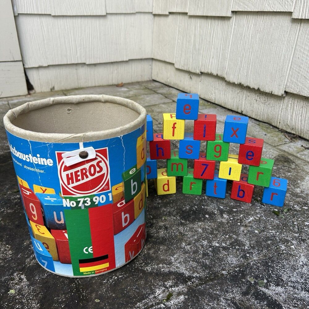 Vintage Heros Germany Wooden Toy Blocks Letters Numbers Math Symbols Set of 23 - Picture 2 of 7